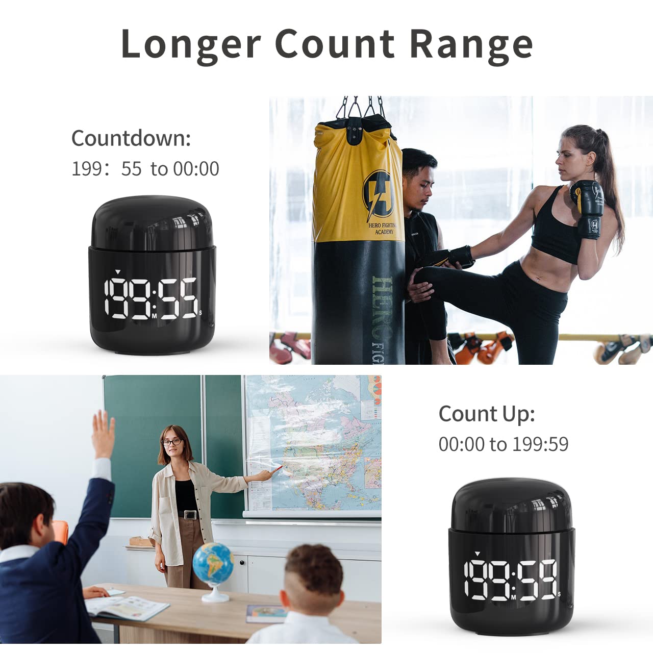 MeesMeek countdown/countup timer supports up to 199:59 for cooking or study