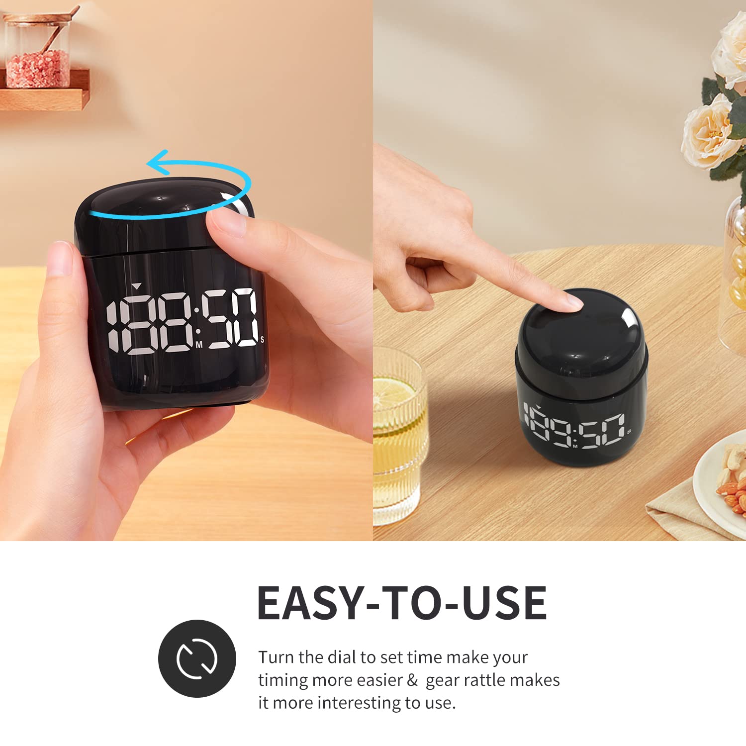 MeesMeek Digital Timer rotation setting enables quick, tactile time adjustments