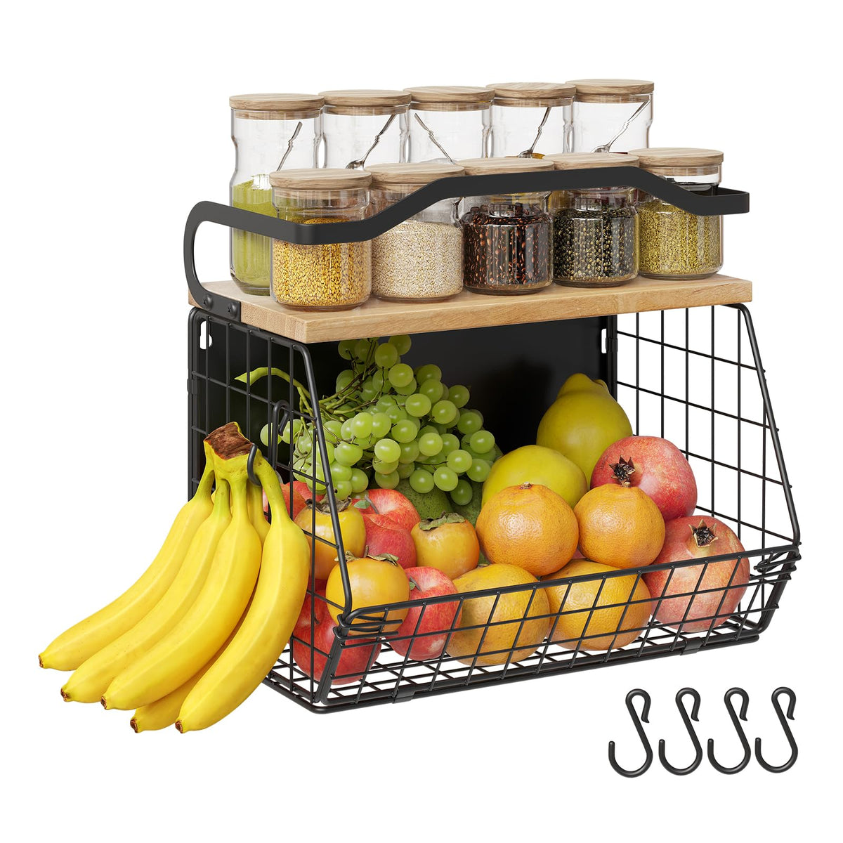 Mefirt fridge shelf with wood lid secures spices and saves space.