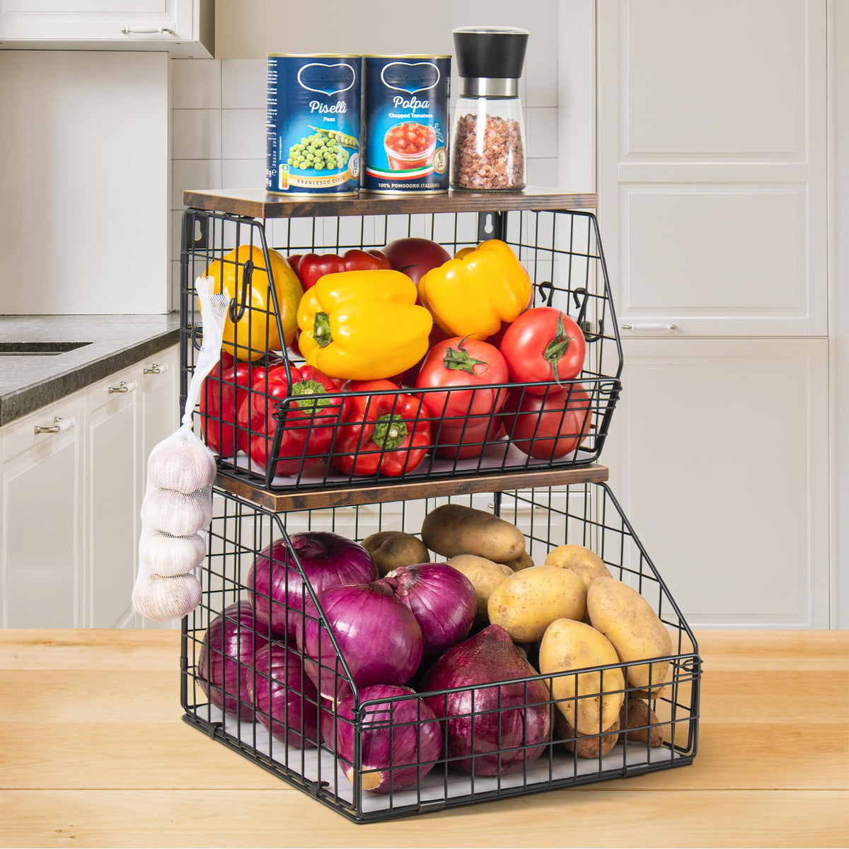 Mefirt fruit basket wall-mounted design for clutter-free kitchen storage.