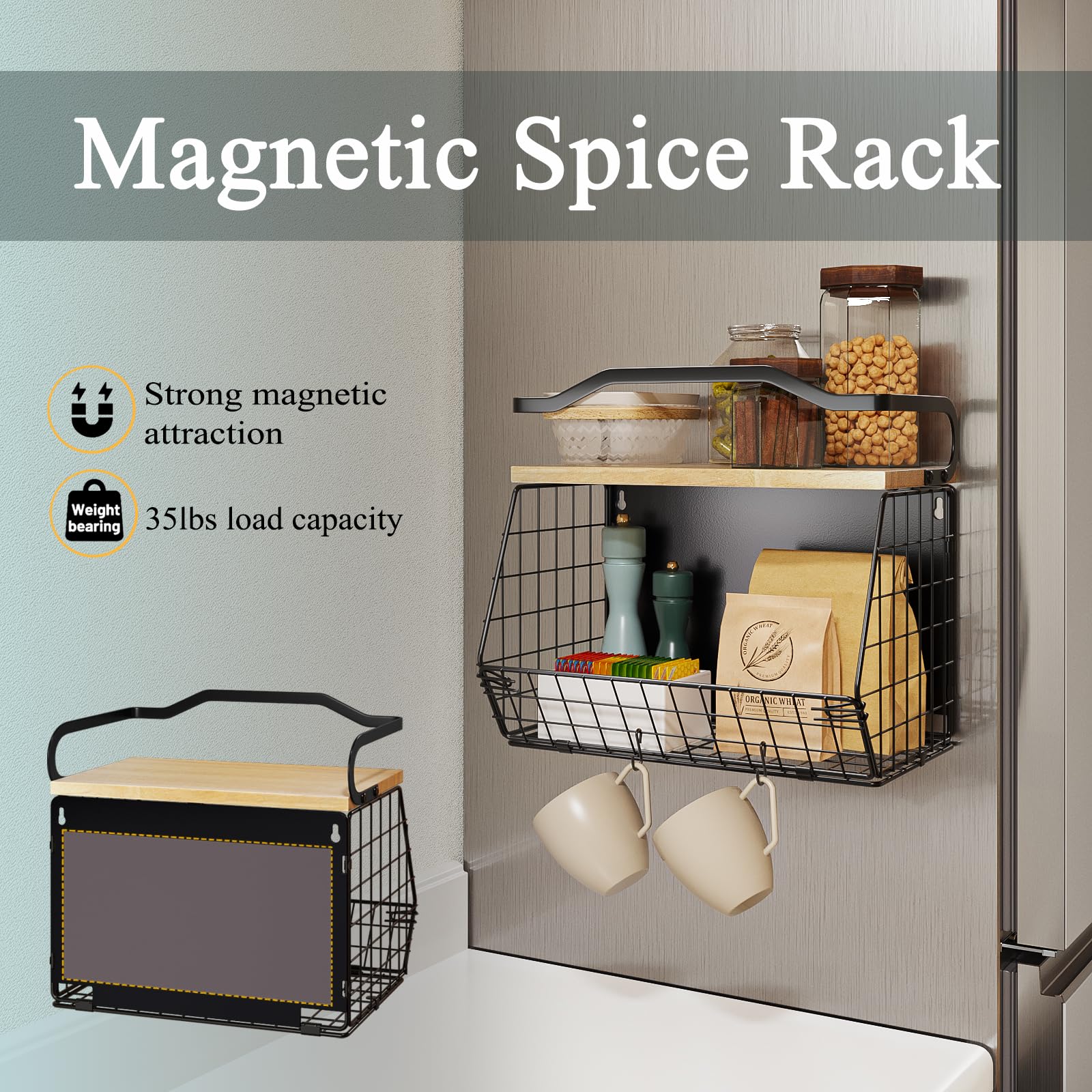 Mefirt magnetic shelf on fridge demonstrates heavy-duty bottle storage.