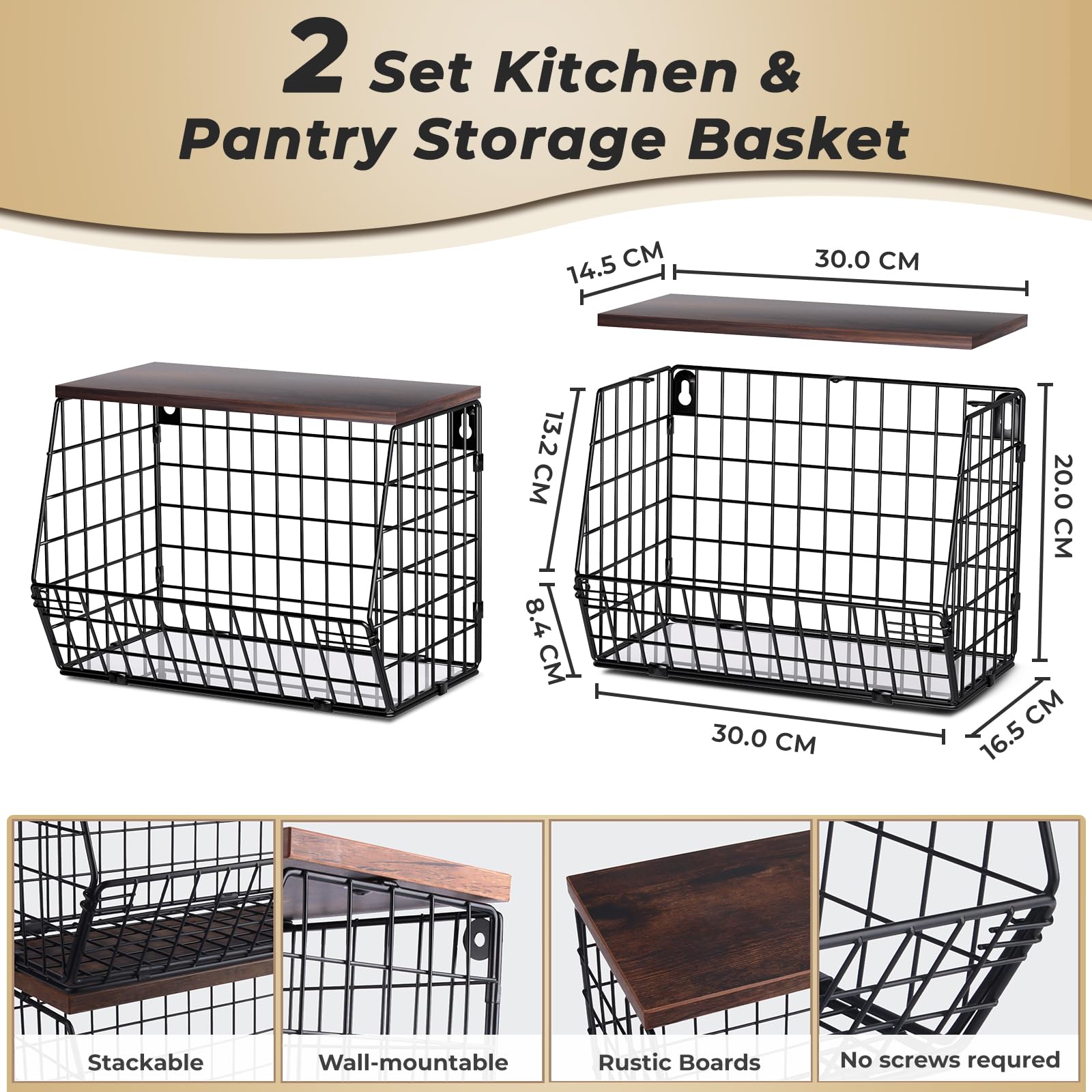 Mefirt kitchen storage basket with wood lid on a clean counter