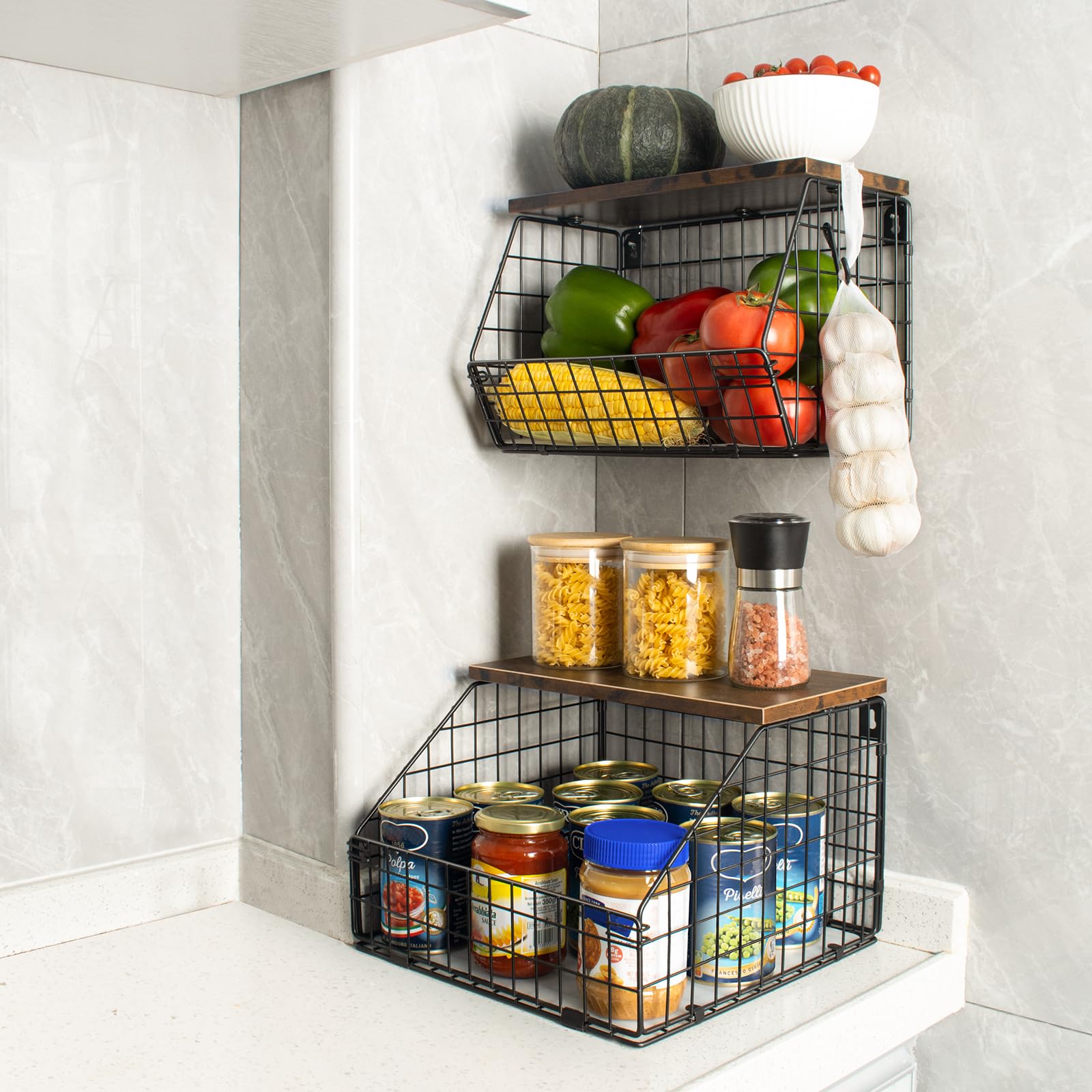 Mefirt onion storage basket provides breathable pantry space.