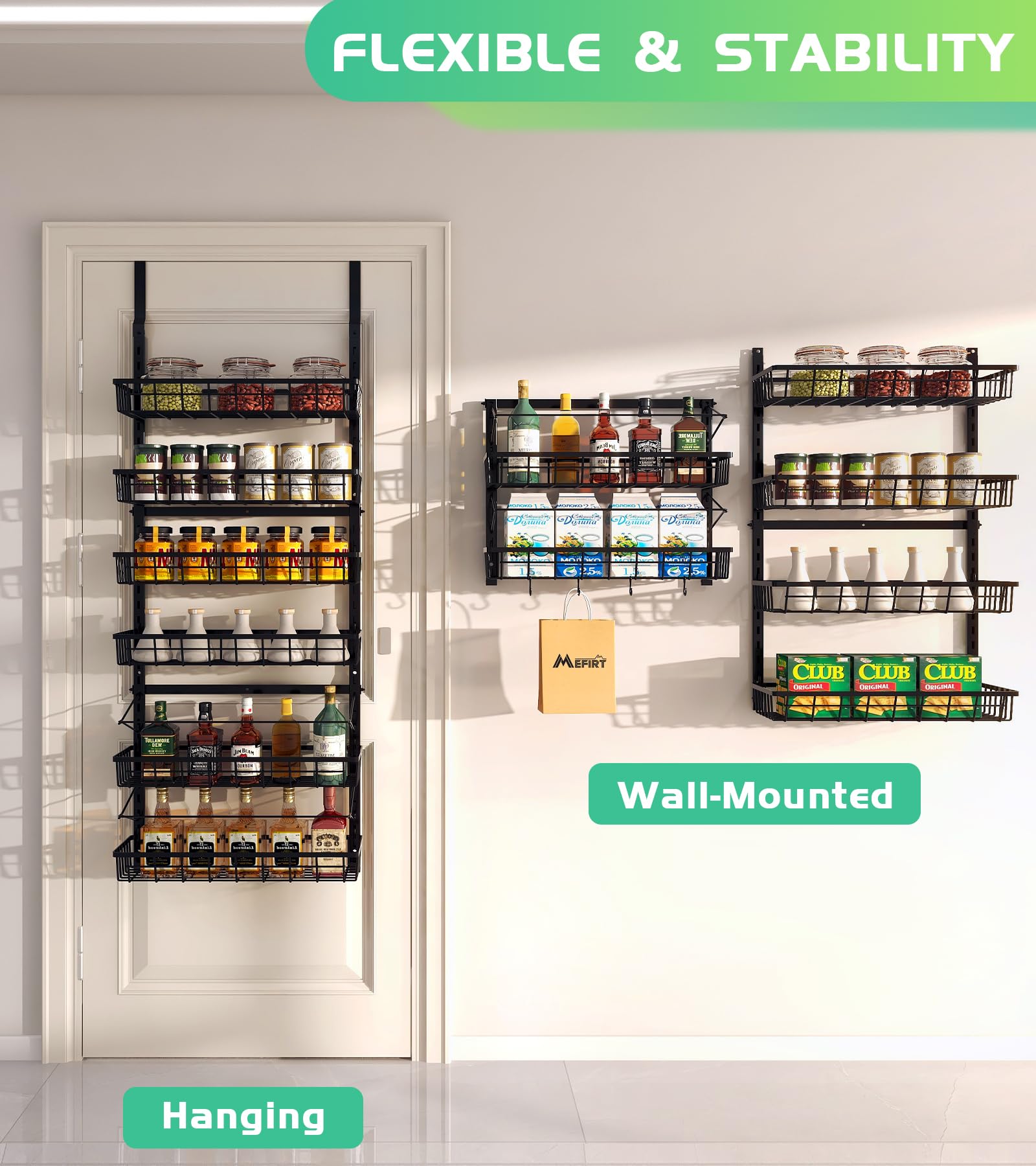 Mefirt six-tier adjustable baskets front view for flexible storage.