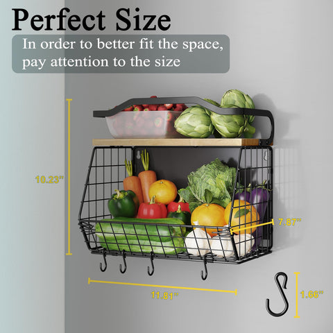 Mefirt space-saving wire basket holds potatoes and onions.