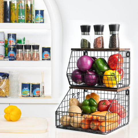 Mefirt wall-mounted basket with hooks for bananas and utensils.