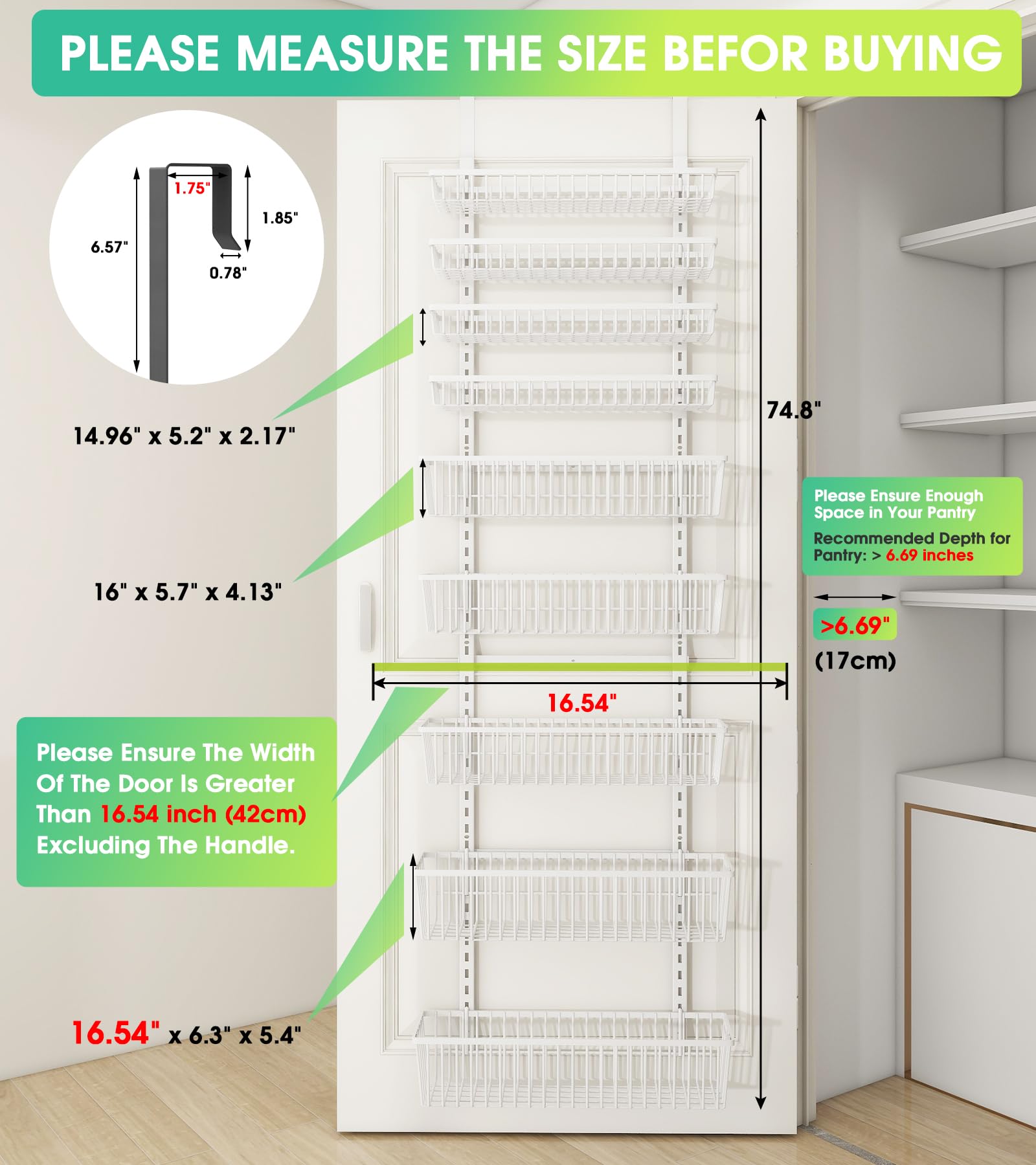 Mefirt White 9-Tier over-the-door baskets maximize pantry organization and free up counter space.
