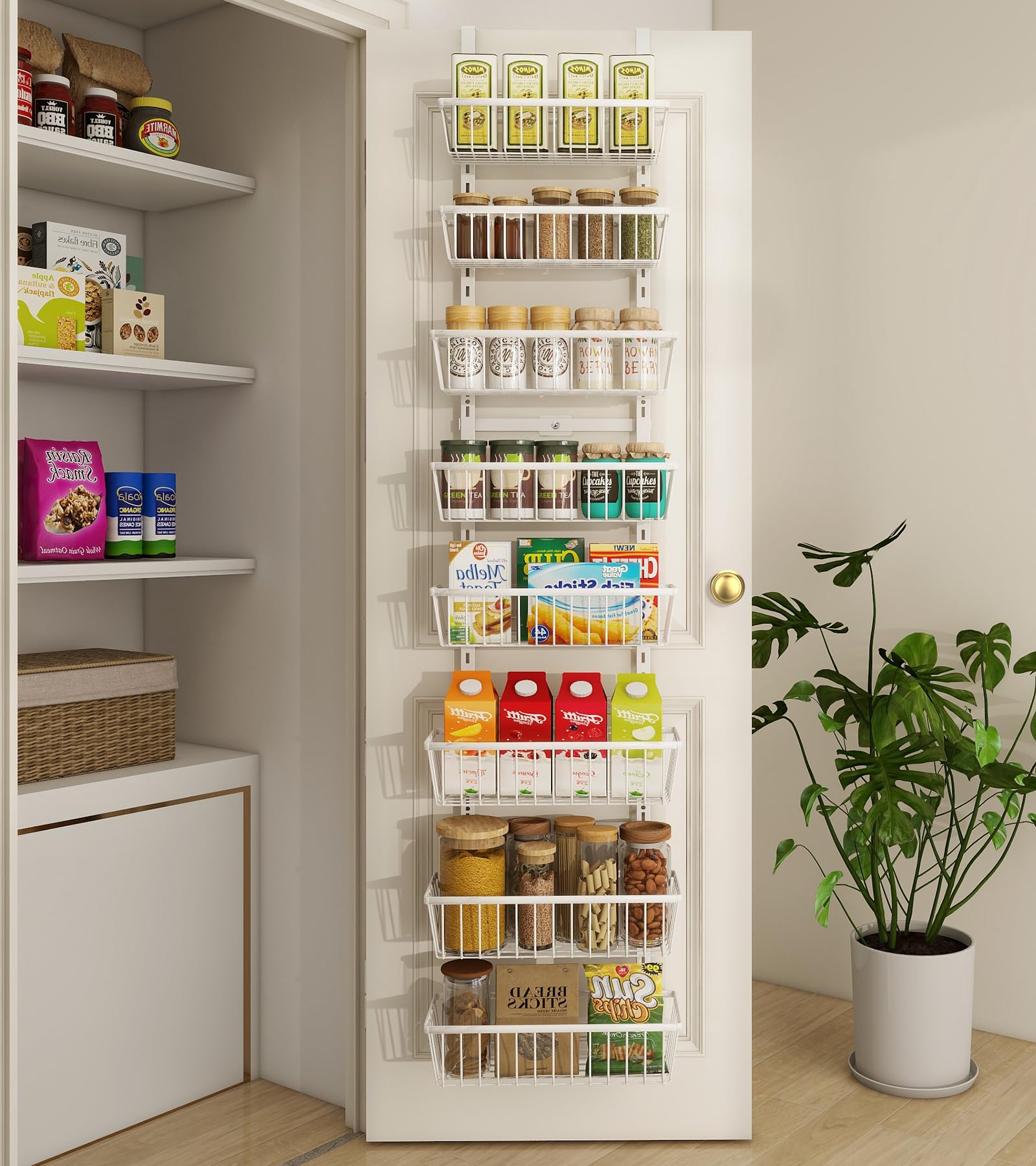Mefirt white over-the-door pantry organizer with 12-inch width, ideal for compact kitchens