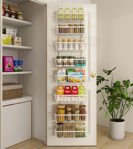 Mefirt white over-the-door pantry organizer with 12-inch width, ideal for compact kitchens