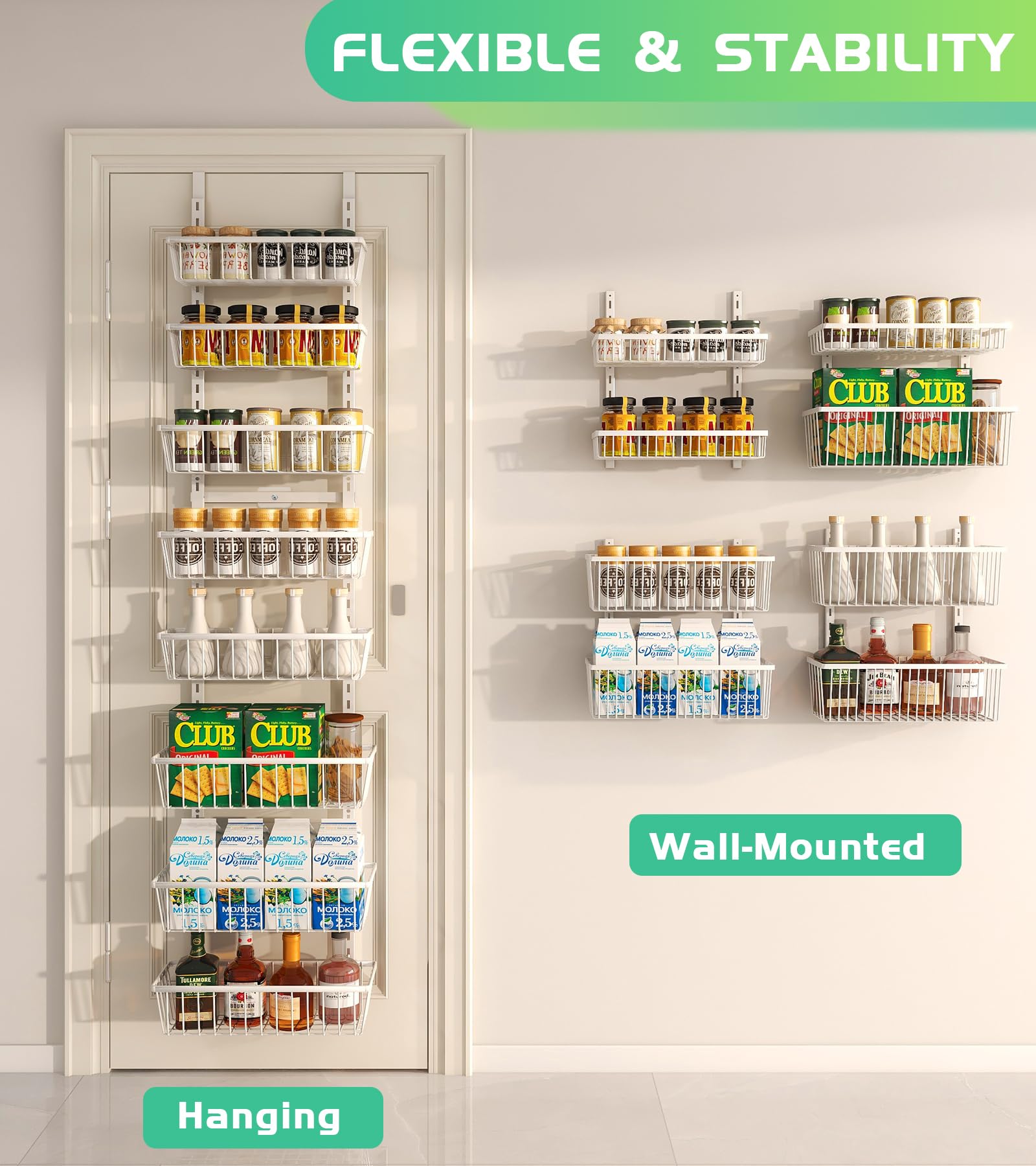 Mefirt pantry rack with deep baskets keeps items organized and easily accessible