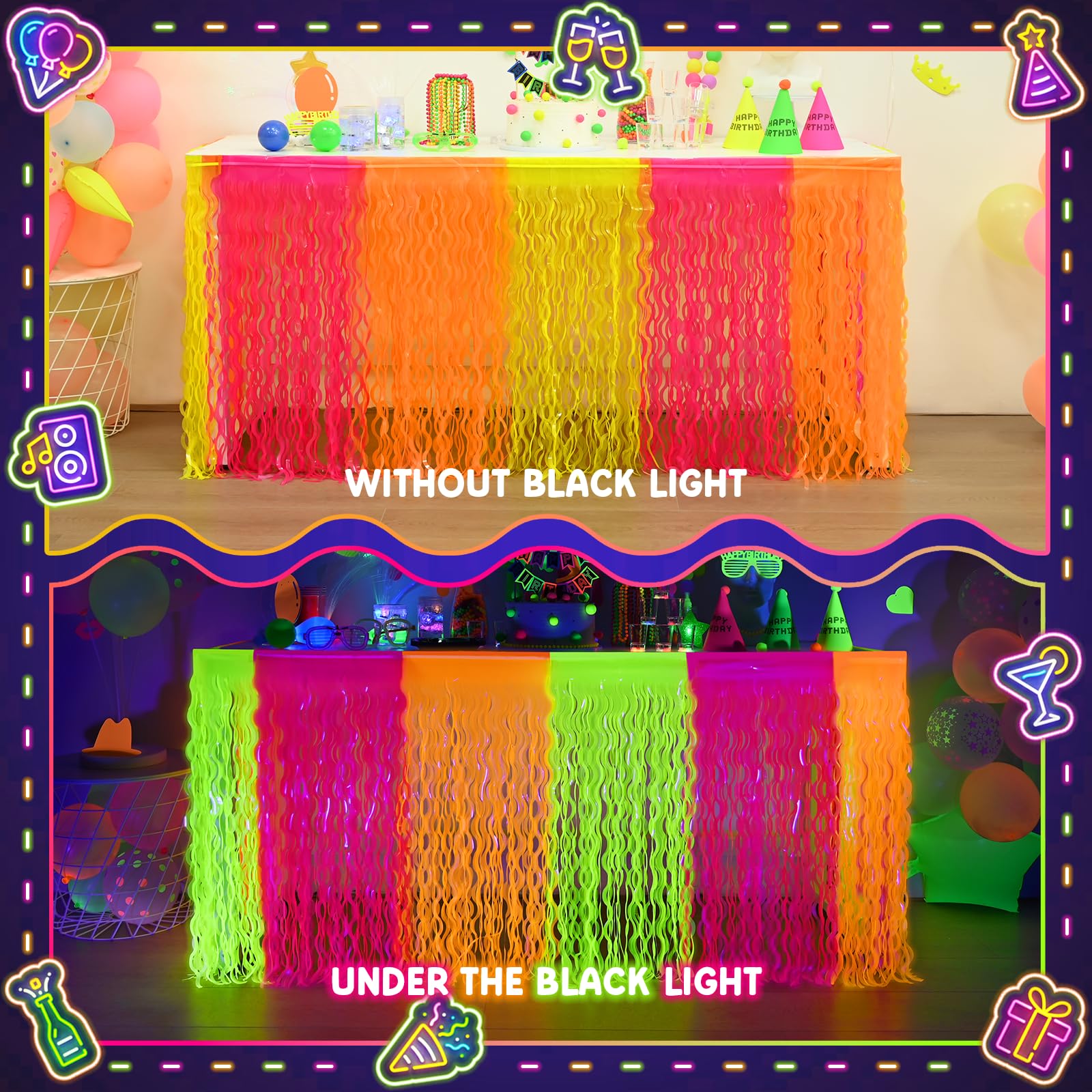 Mega-L Glow neon table skirt 108x29.5 inches fits rectangular tables.