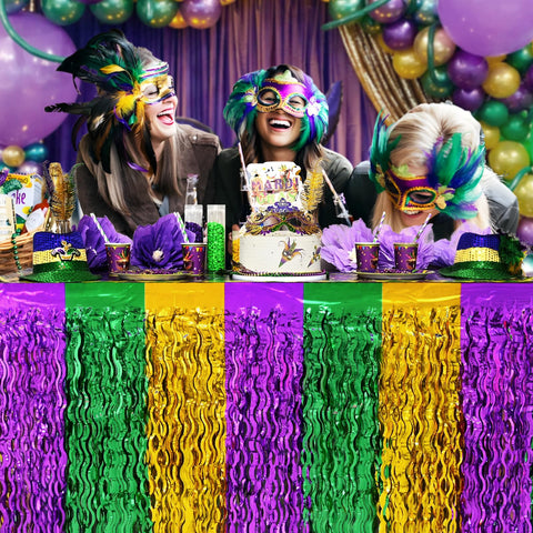 Mega-Loopolis purple-green-gold fringe creates festive shimmer for Mardi Gras celebrations.