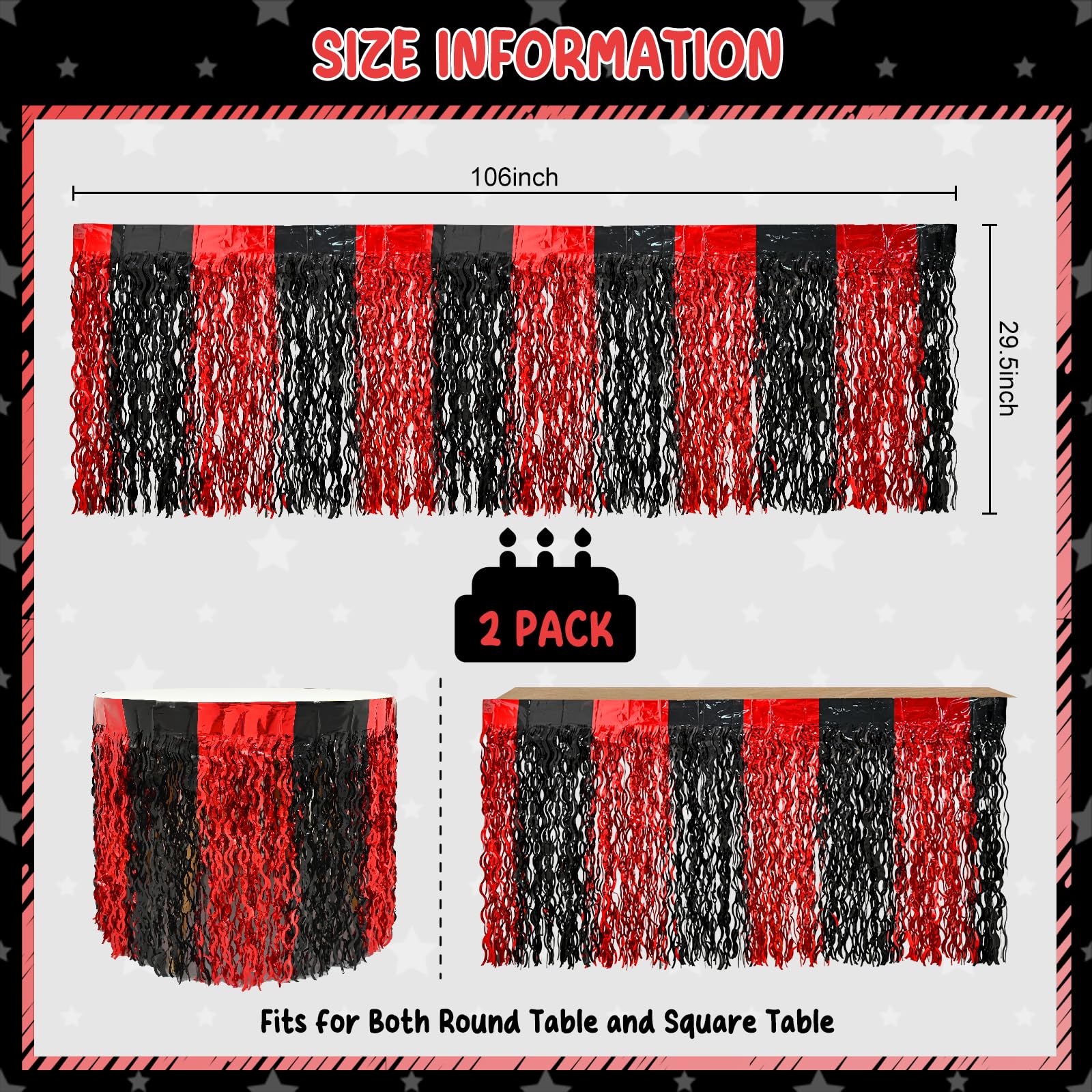 Mega-Loopolis 2-pack skirts fit round and rectangular tables with ease.
