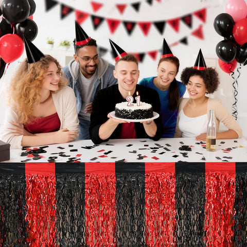 Mega-Loopolis red-black fringe enhances party photos and guest mingling.