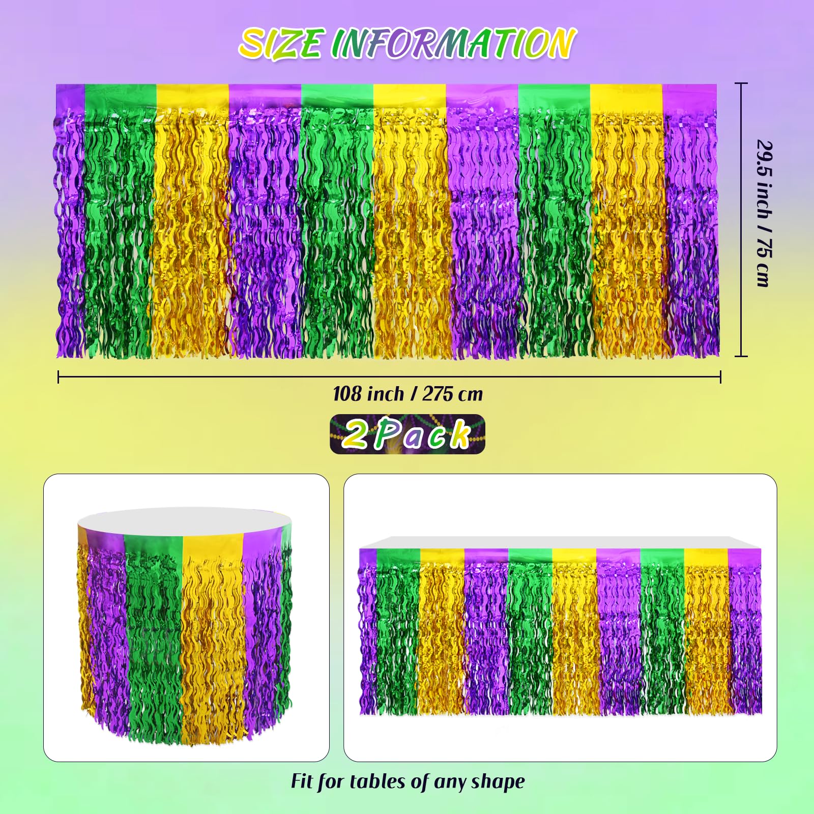 Mega-Loopolis shiny metallic fringe decor for Mardi Gras ambiance.