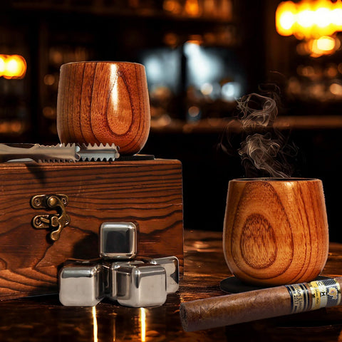 Megapuxin wooden gift box presents the set as a premium present.