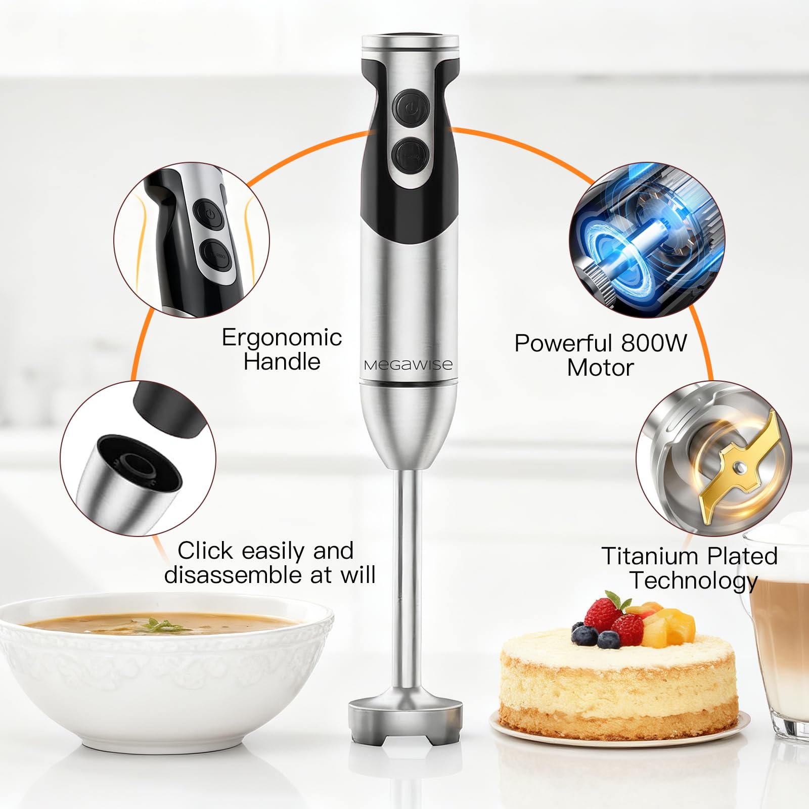 MEGAWISE detachable attachments highlighting easy cleaning and BPA-free parts