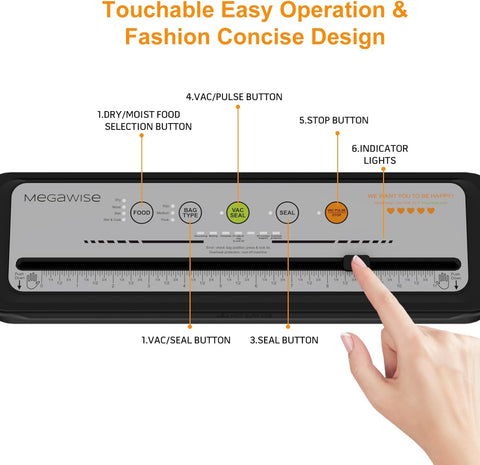 Megawise built-in cutter and accessories streamline bag prep.