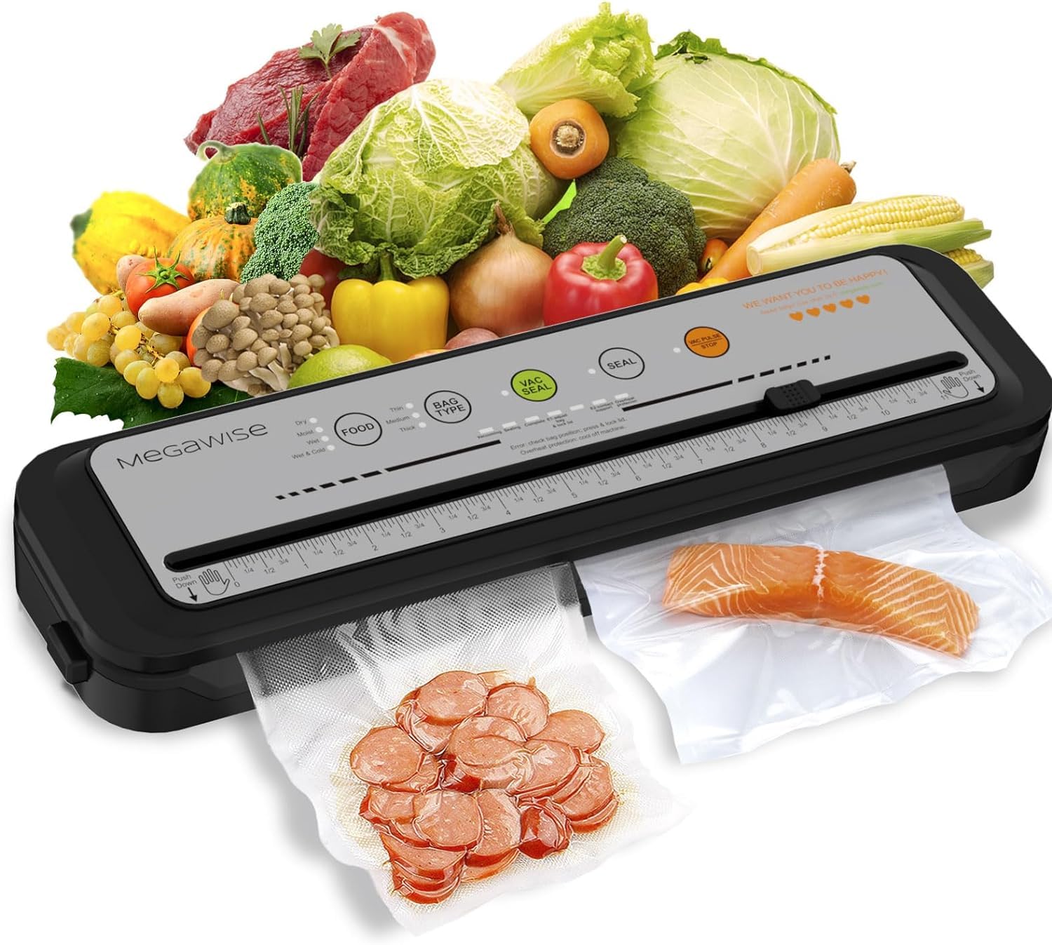 Megawise compact-design vacuum sealer demonstrates space-saving efficiency.