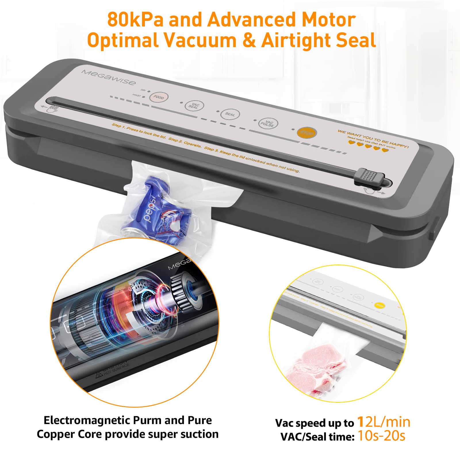 Compact MEGAWISE design fits small counters and saves kitchen space