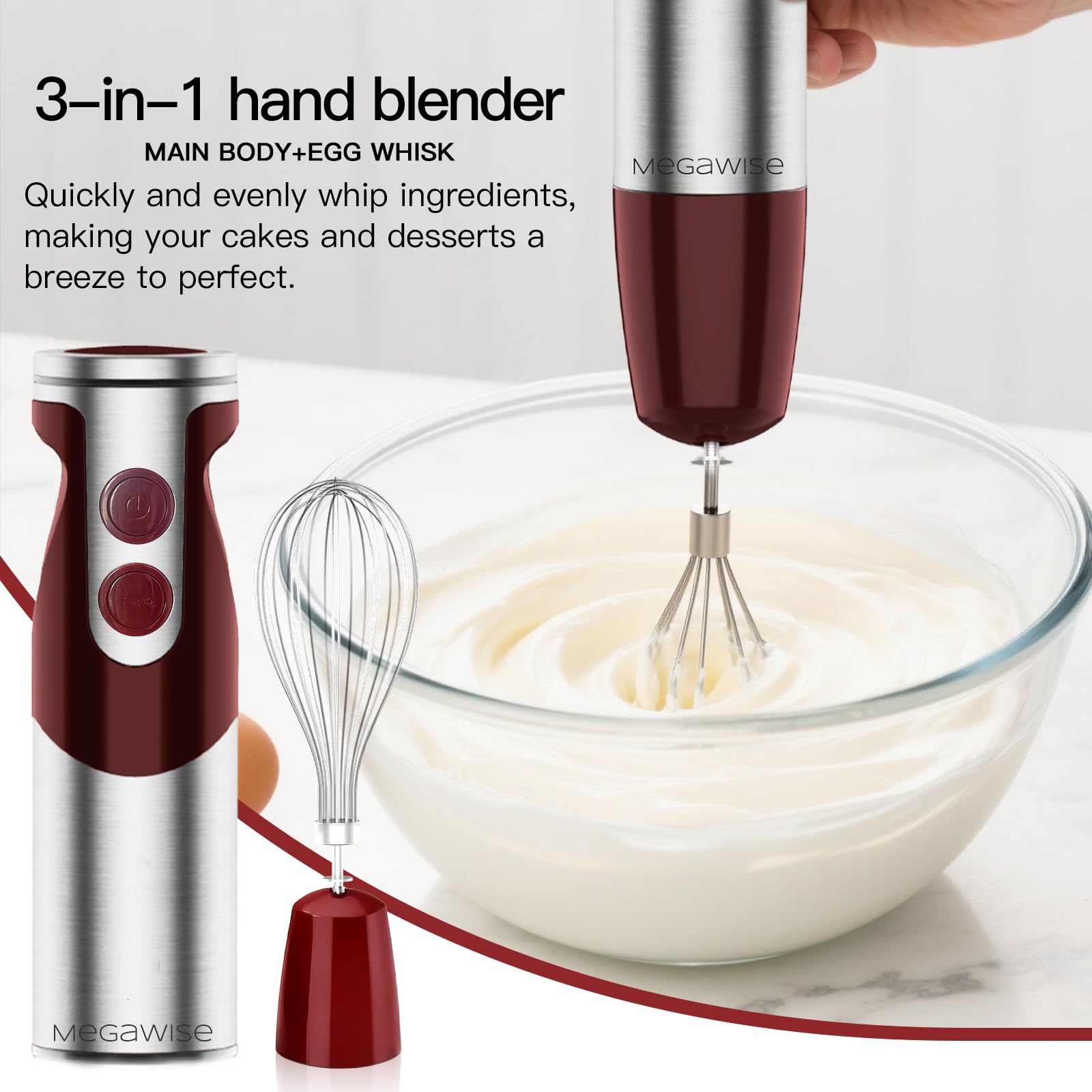 MEGAWISE ergonomic non-slip handle provides comfortable grip during extended blending sessions.