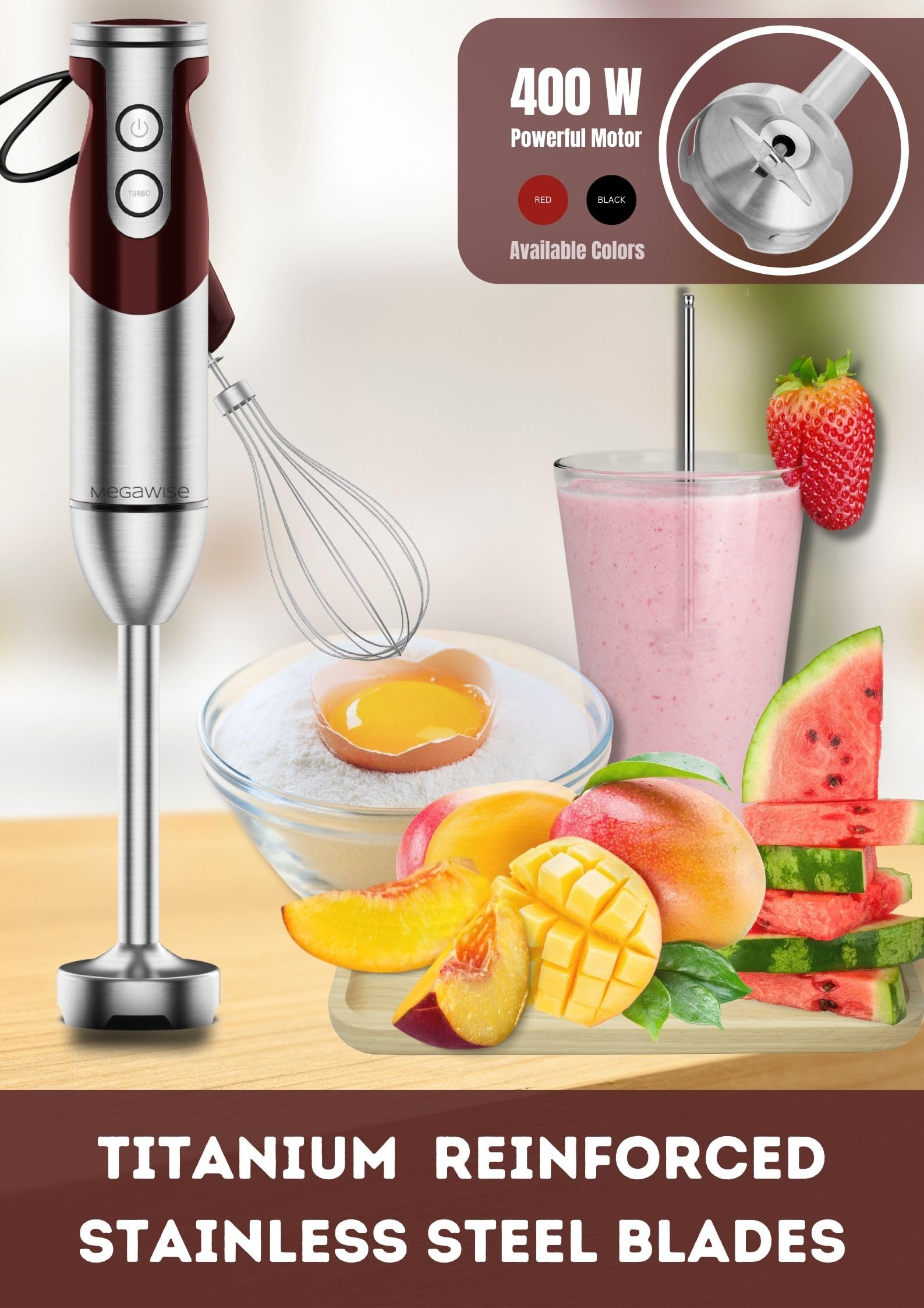 MegaWise Pro 12-speed control with TURBO boost for versatile blending tasks.