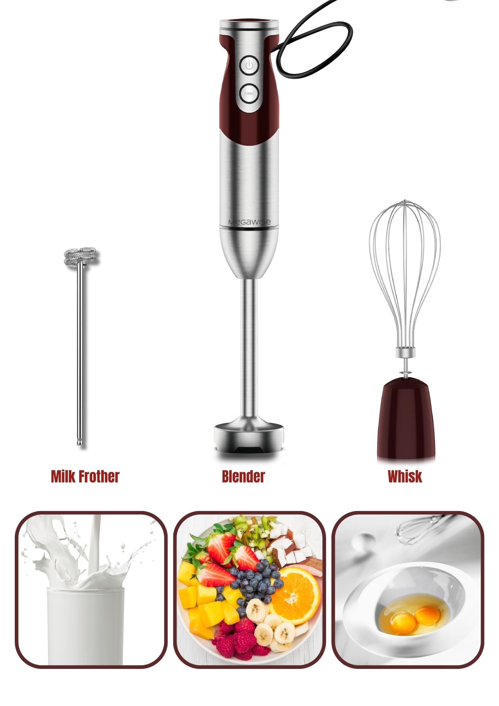 MegaWise Pro ergonomic handle offers a non-slip, comfortable grip during blending.