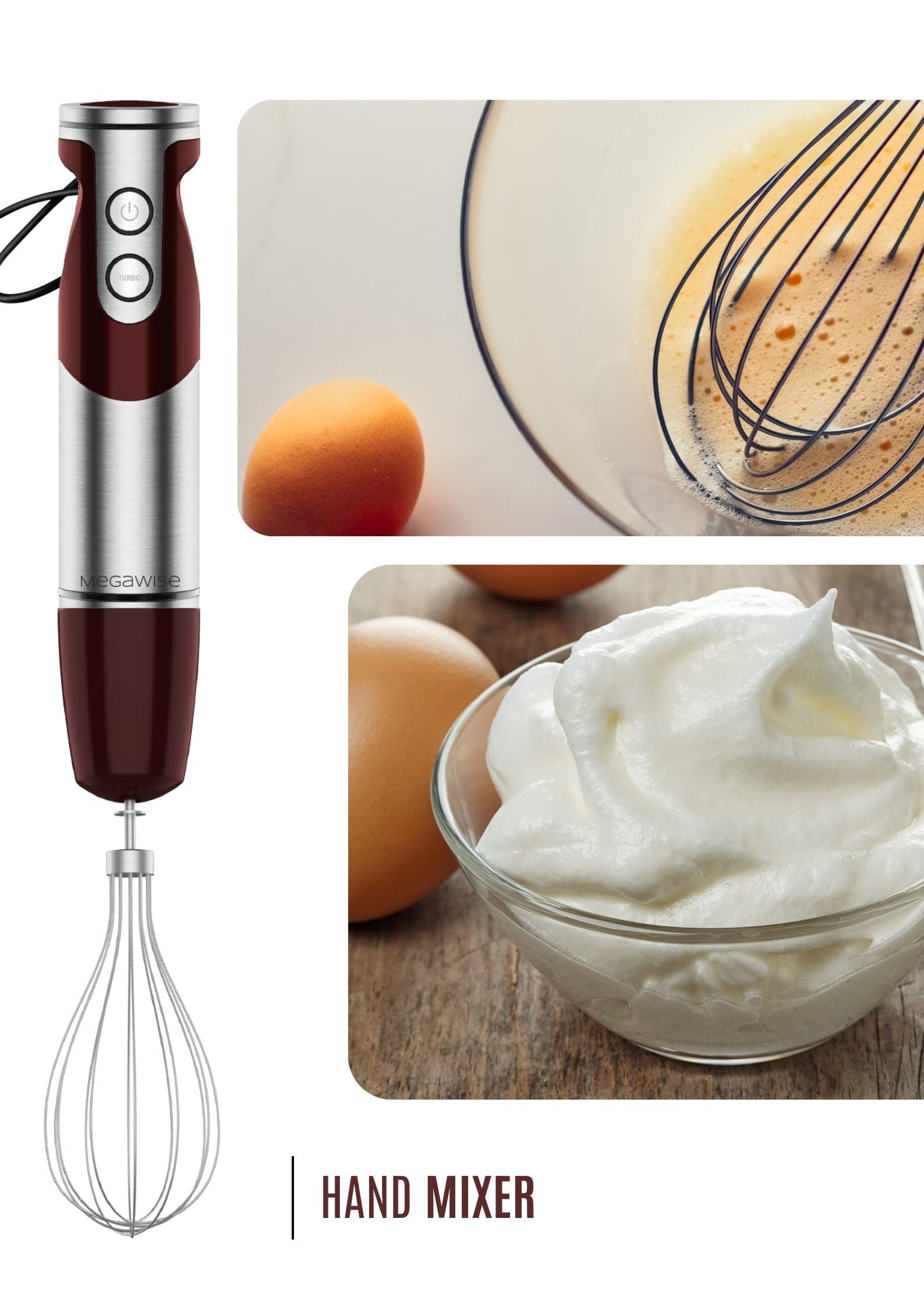 MegaWise Pro milk frother attachment creates smooth frothed milk for drinks.