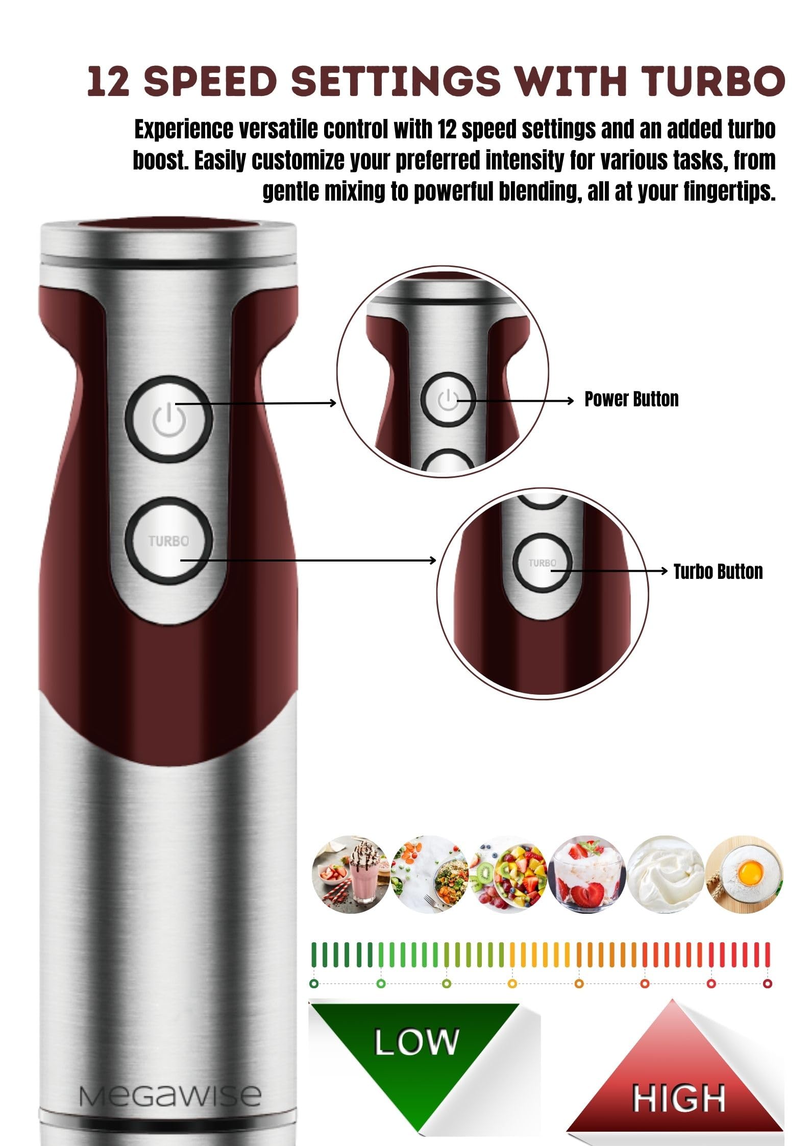 MegaWise Pro immersion blender whisk attachment for whipping cream and sauces.