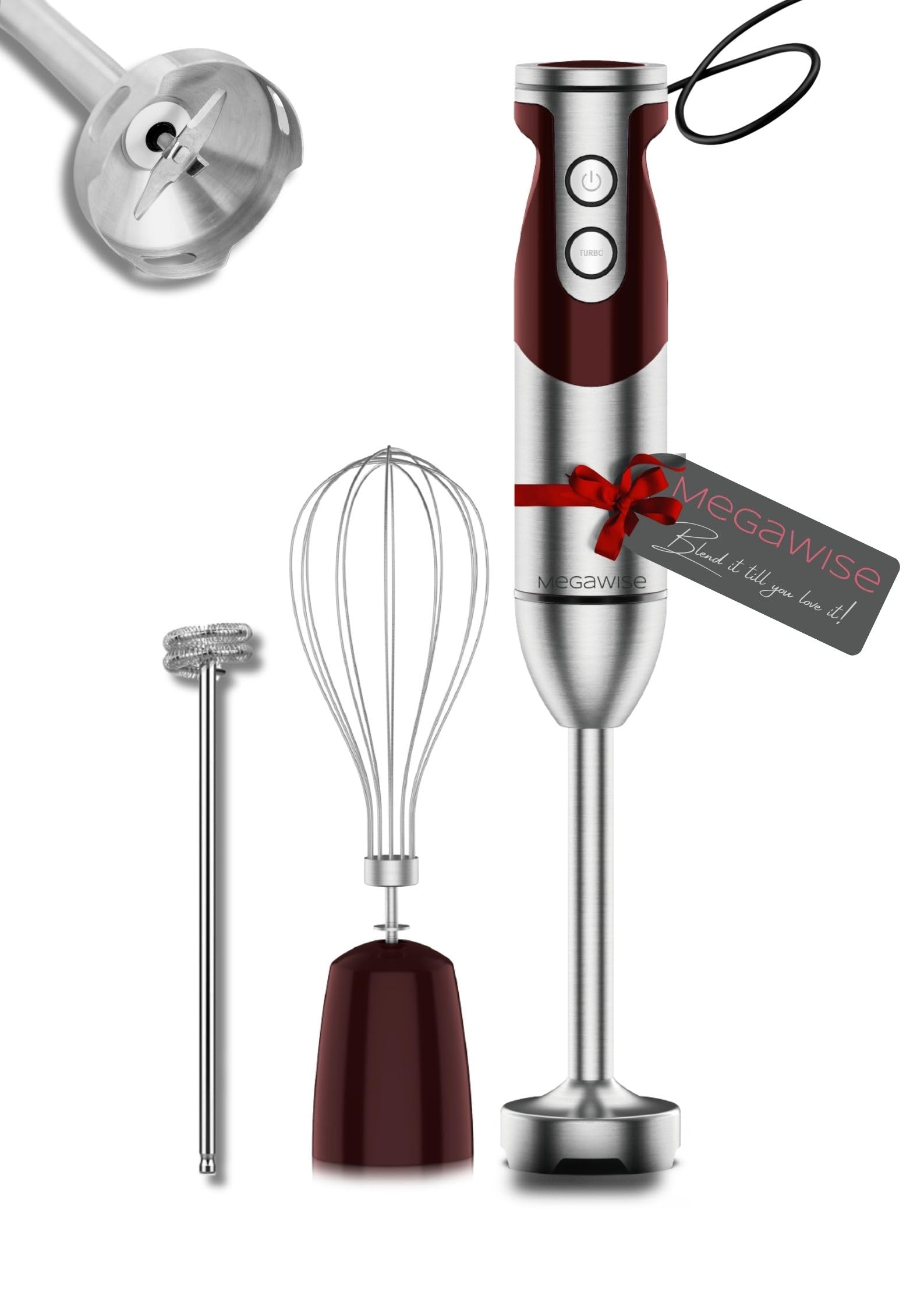 MegaWise Pro titanium 3-in-1 immersion blender body with powerful motor for effortless blending.