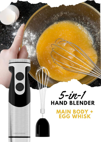 MegaWise Pro egg-whisk attachment helps aerate batters and light desserts.