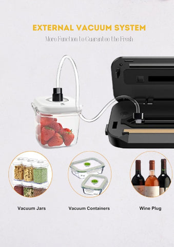 MEGAWISE vacuum sealer dry and moist modes for versatile food prep.