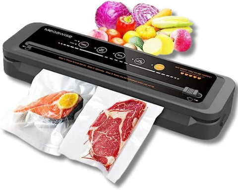 MegaWise vacuum sealer showing powerful suction for fast sealing