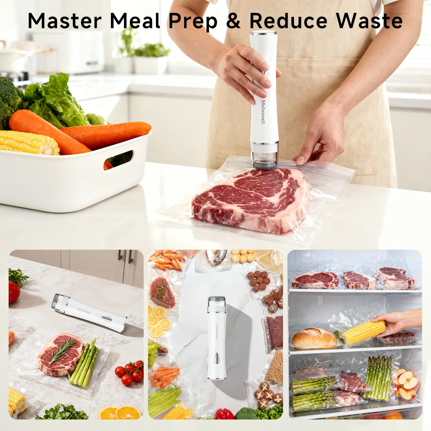 Mehomeli compact sealer in use—efficient sealing for fresh meals.