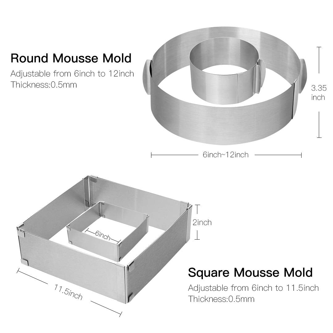 Meichu adjustable cake ring square 6 to 11.5 inches for even layers.