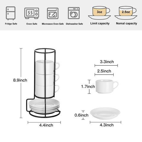 Meichu porcelain espresso cups, white, 2.5oz, ideal for single shots.