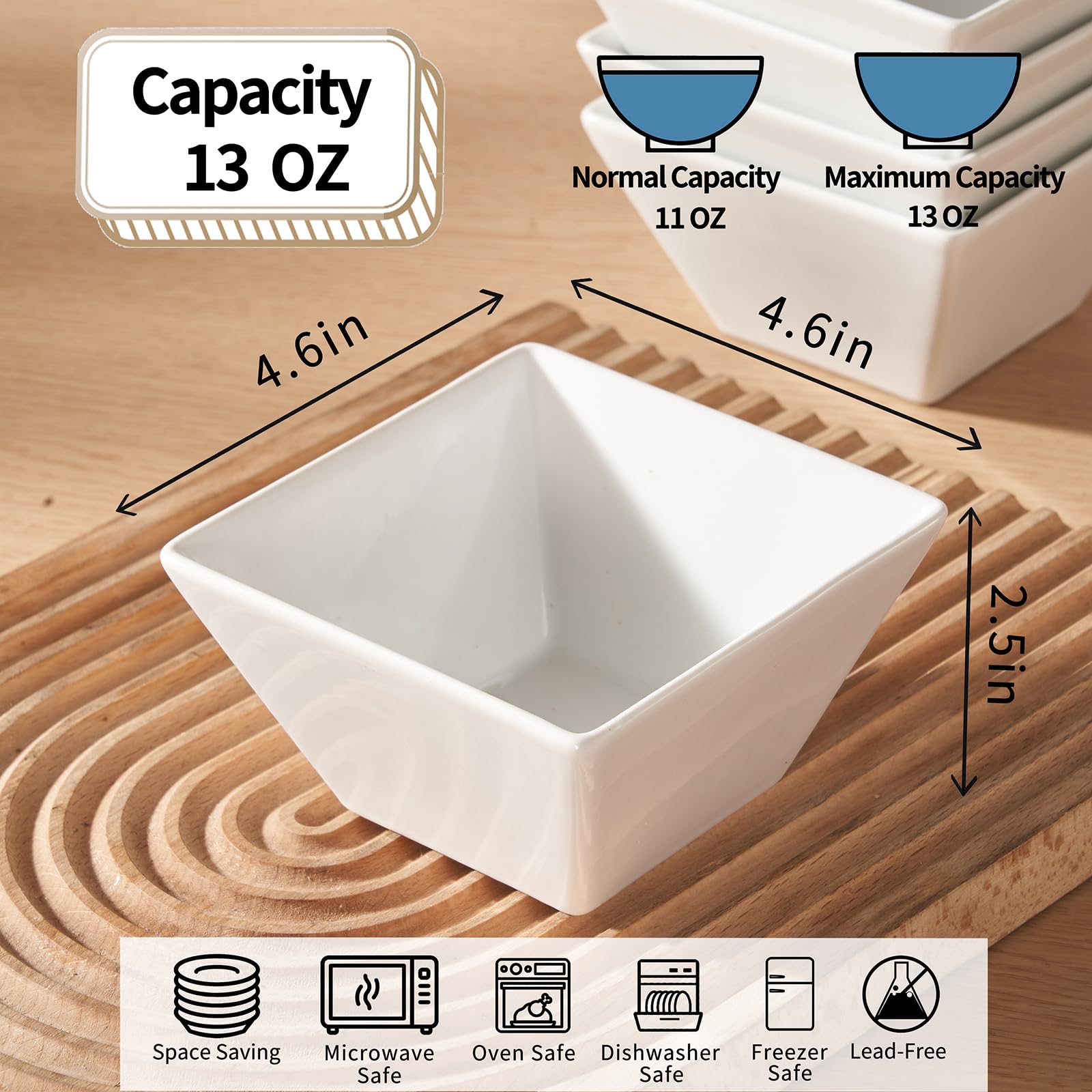 Meideal square ceramic bowls close-up showing elegant white finish.