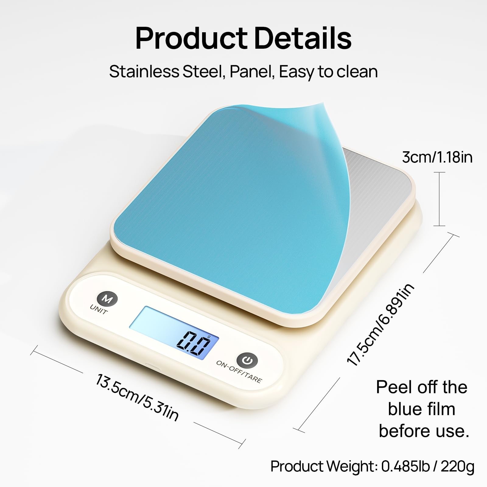 Meilen digital food scale backlit LCD display for easy reading.
