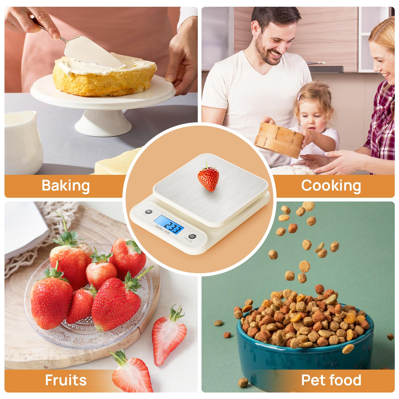 Meilen digital food scale suitable for cooking, baking, and on-the-go use.