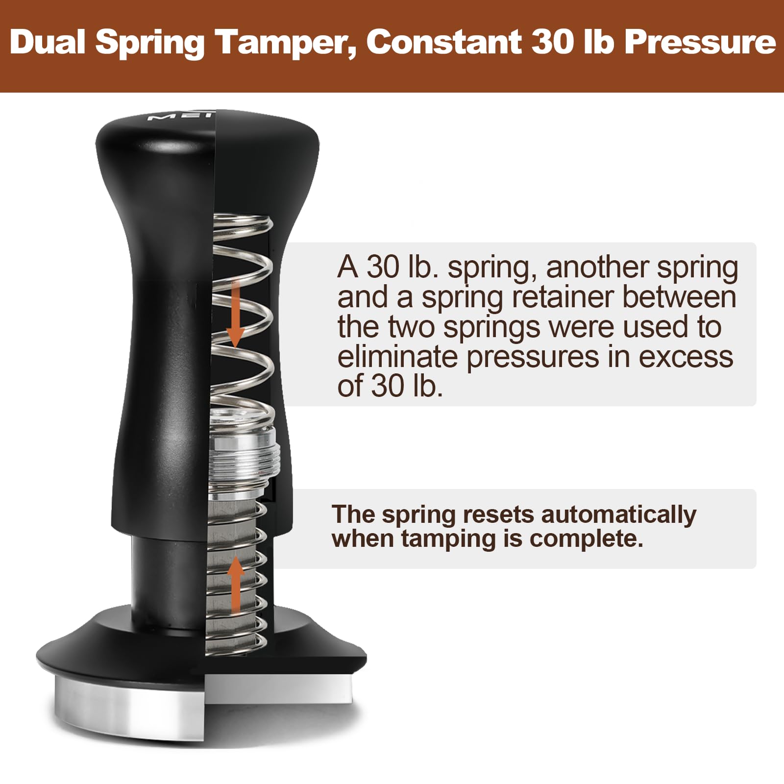 Meion tamper ripple-base reduces doughnut extraction for even saturation