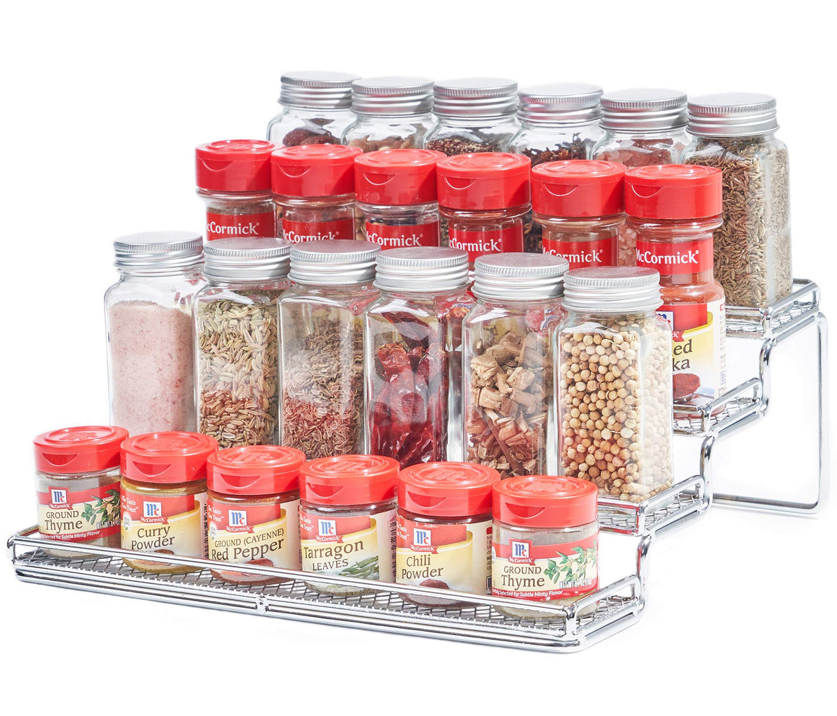 MEIQIHOME 4-tier spice rack on countertop for organized spice storage.