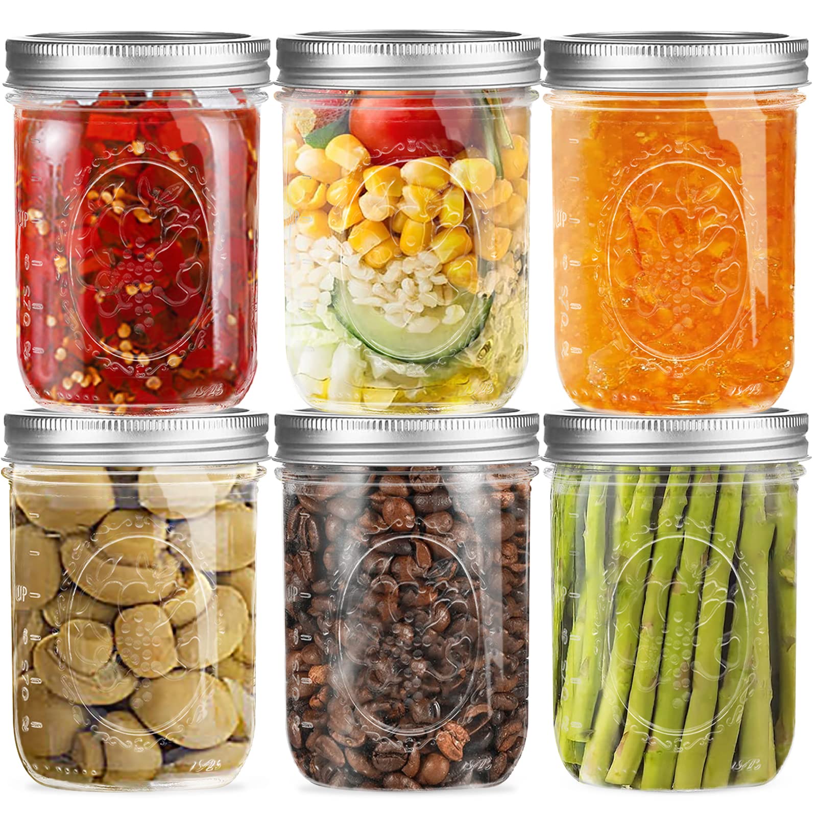 Melcars wide-mouth 16 oz mason jar set with lids and bands ready for canning and storage