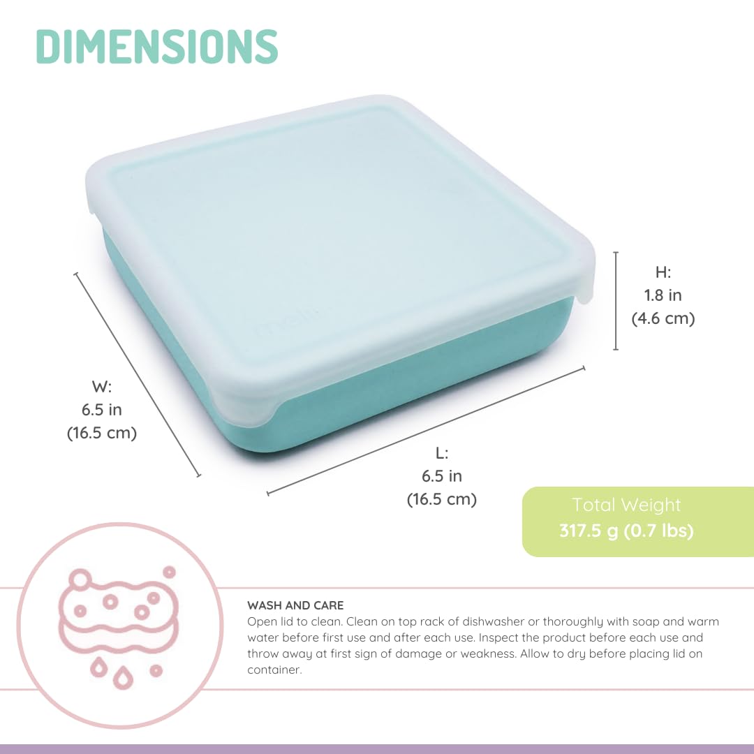 Melii silicone container is microwave and dishwasher safe for quick cleanup.