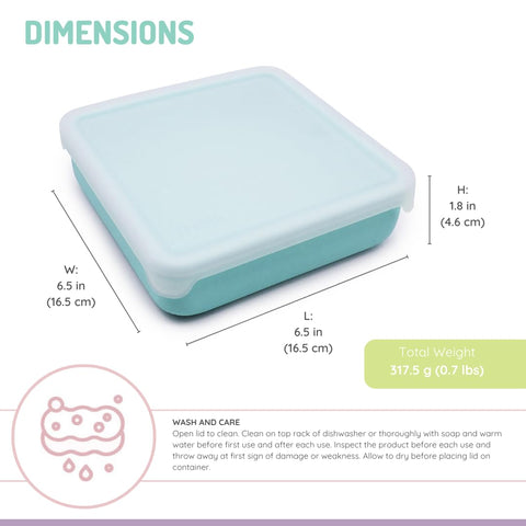 Melii silicone container is microwave and dishwasher safe for quick cleanup.