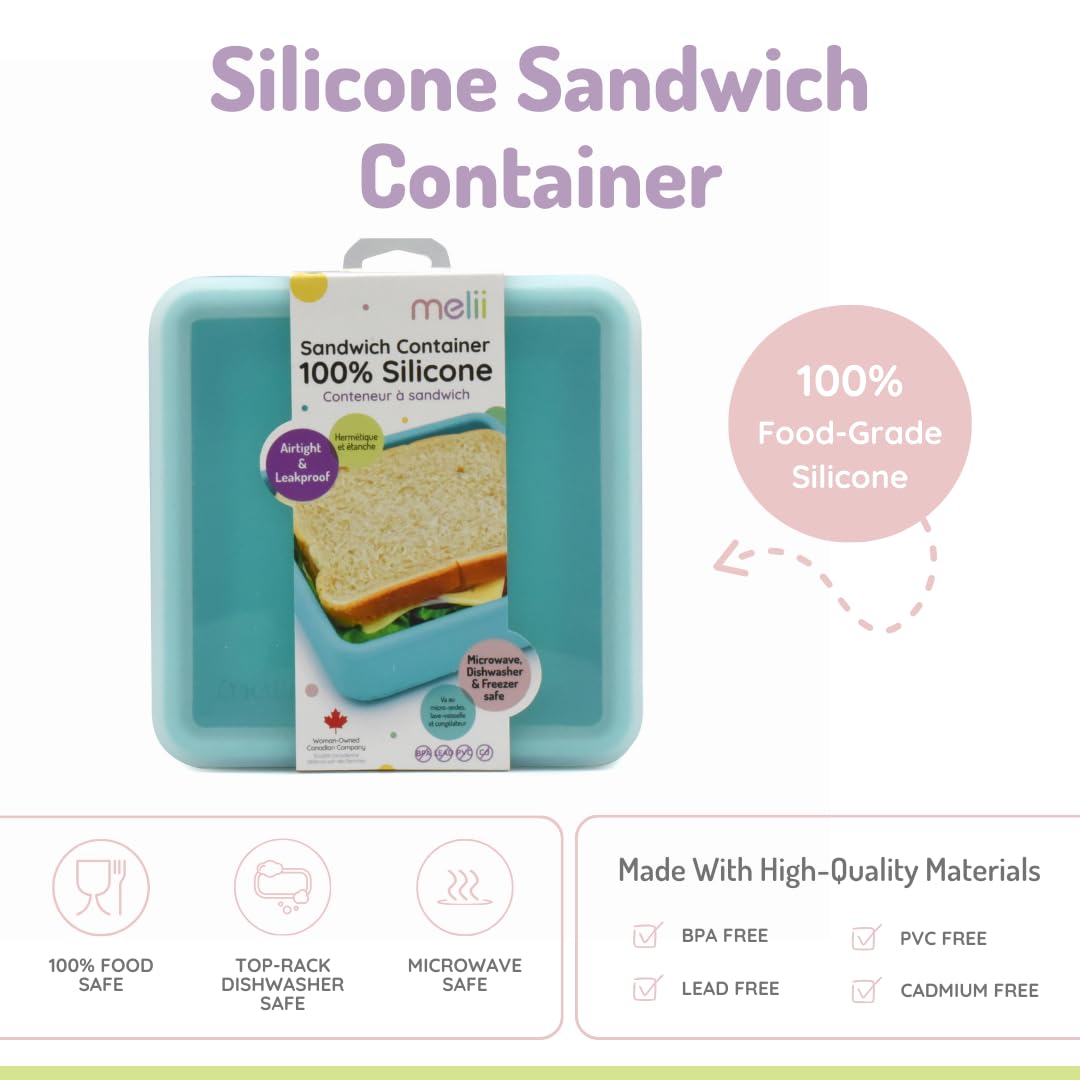 Melii silicone container lid tabs for easy school lunch access.