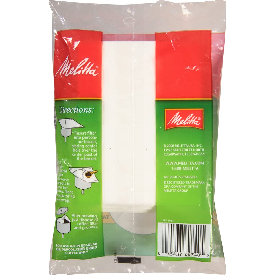Melitta 627402 wrap-around filter placed in a percolator basket, illustrating universal fit.