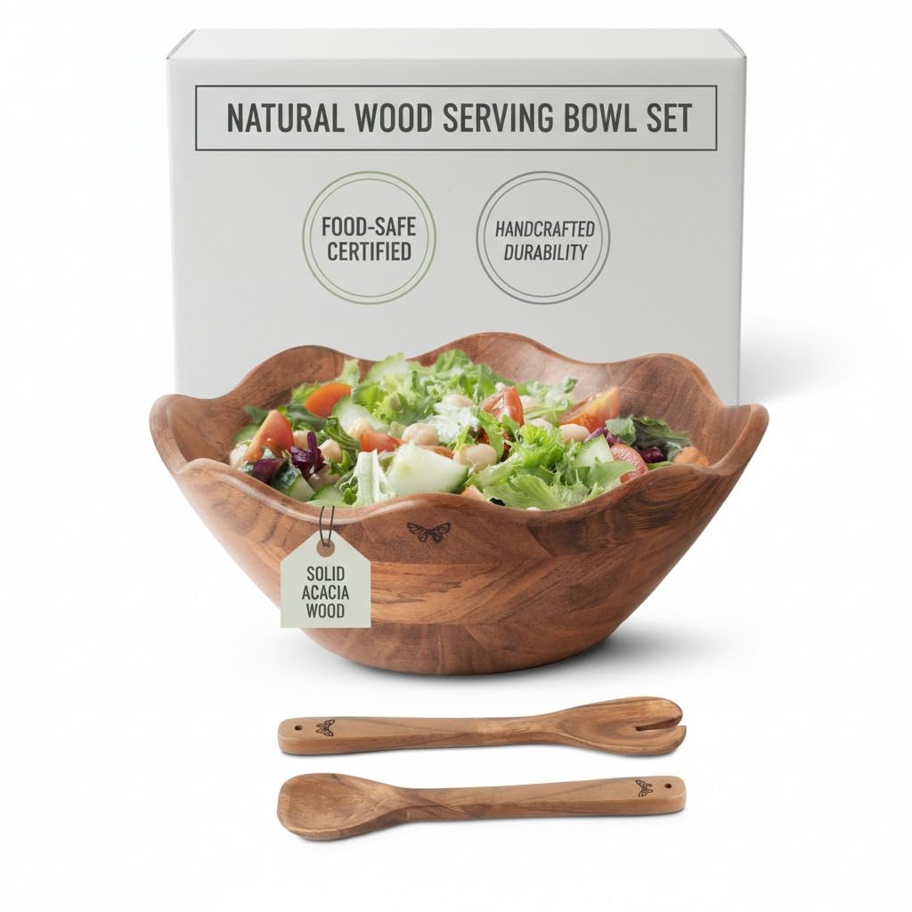 Melvvi large salad bowl 12-inch with acacia grain for stylish family meals