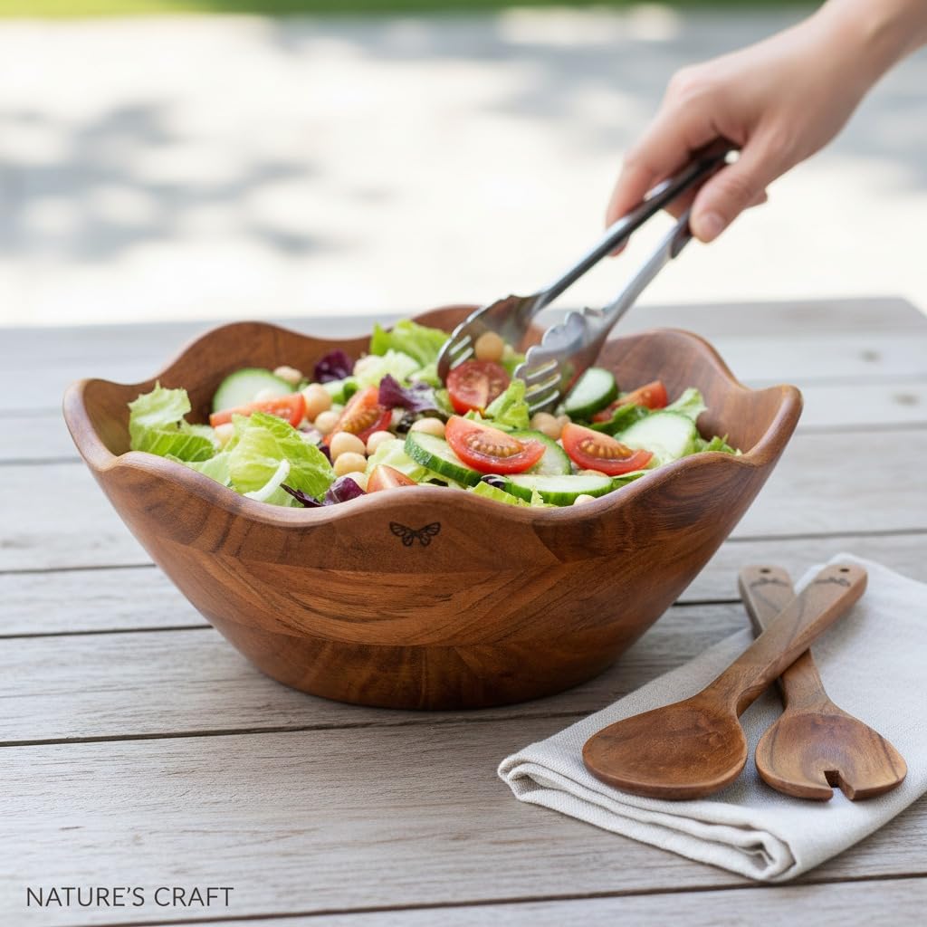 Melvvi wooden salad servers pair for easy tossing and serving