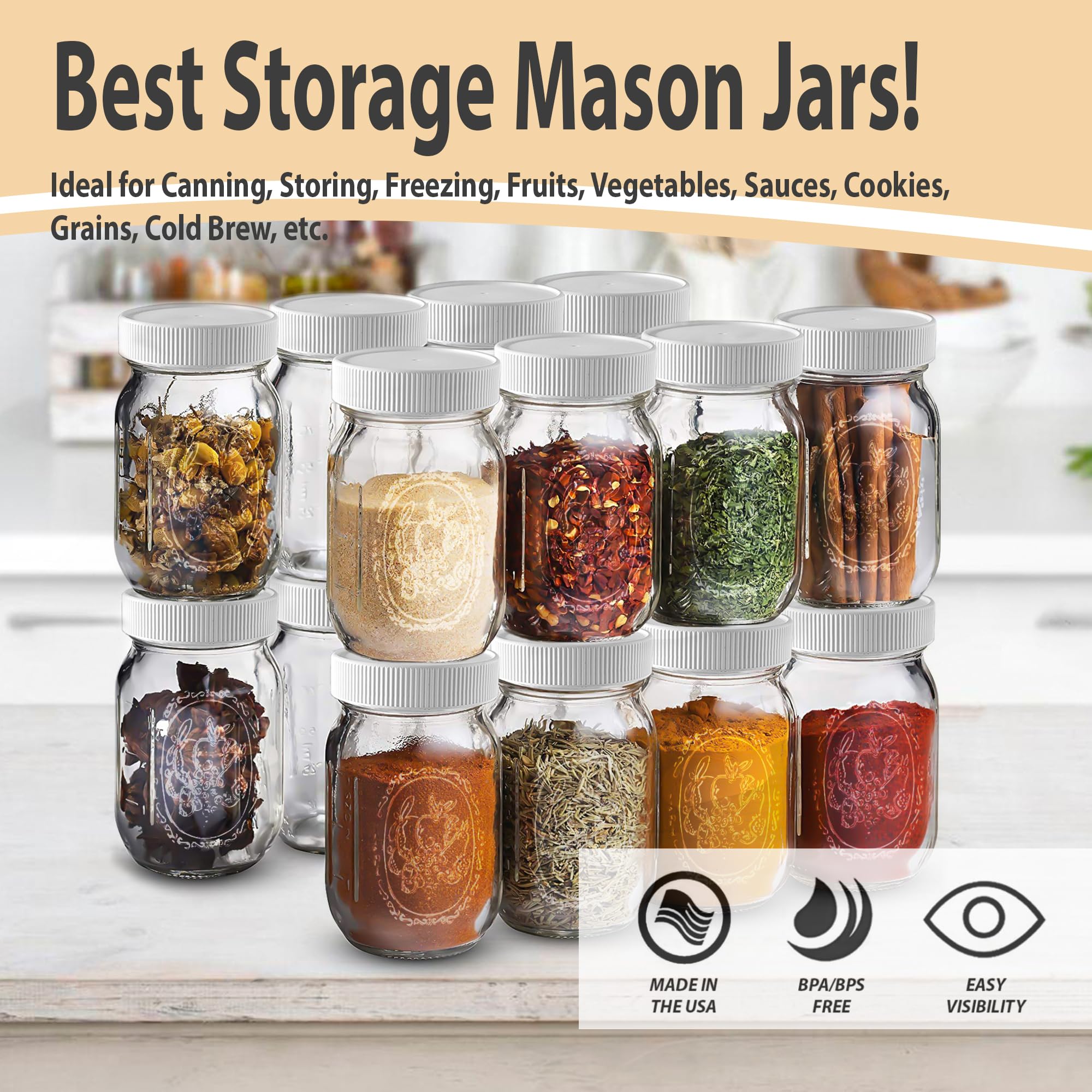 MEM WORLDSHOP white lid set with jars for airtight storage of jams and sauces.