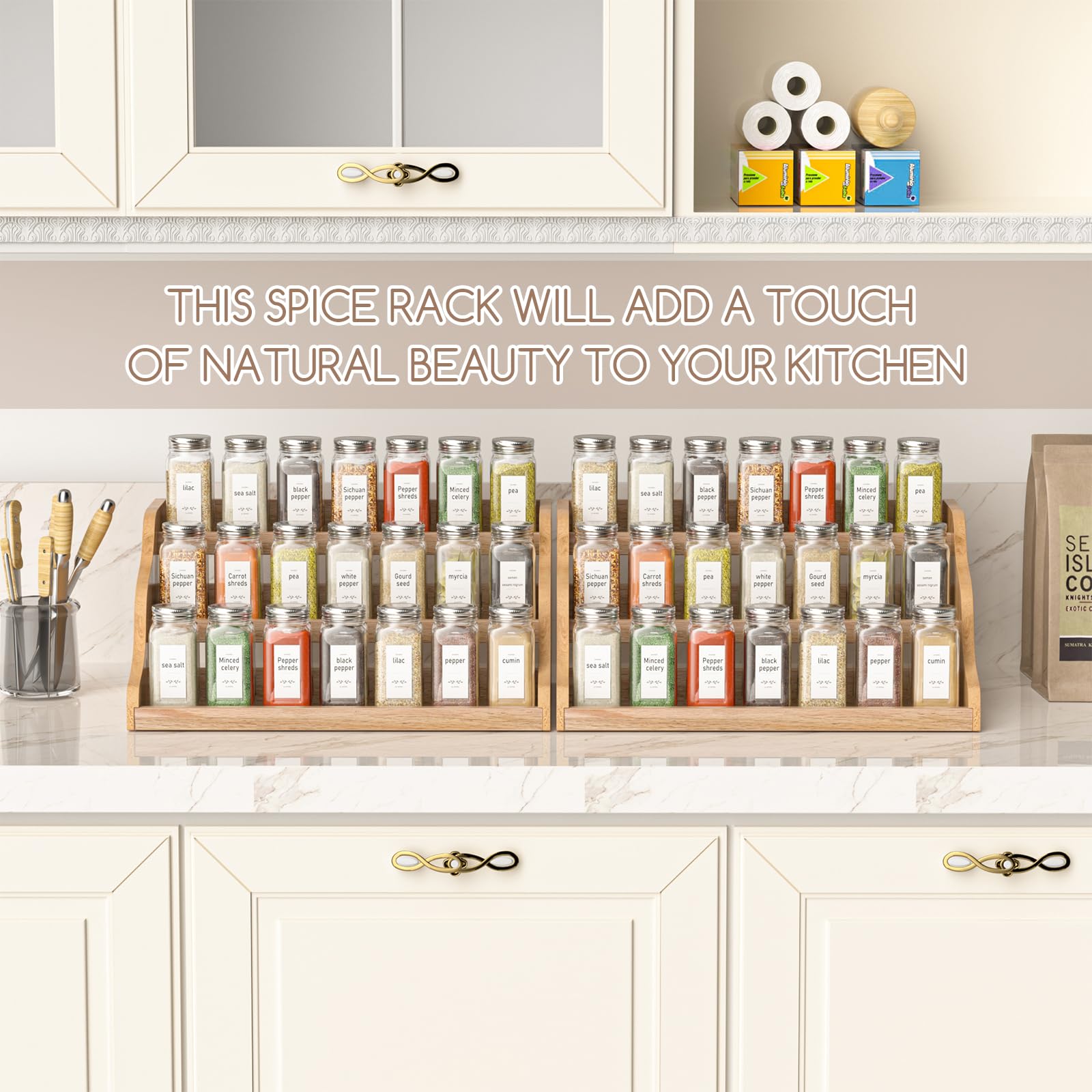 Memanque tiered storage keeps small jars tidy and easy to identify.